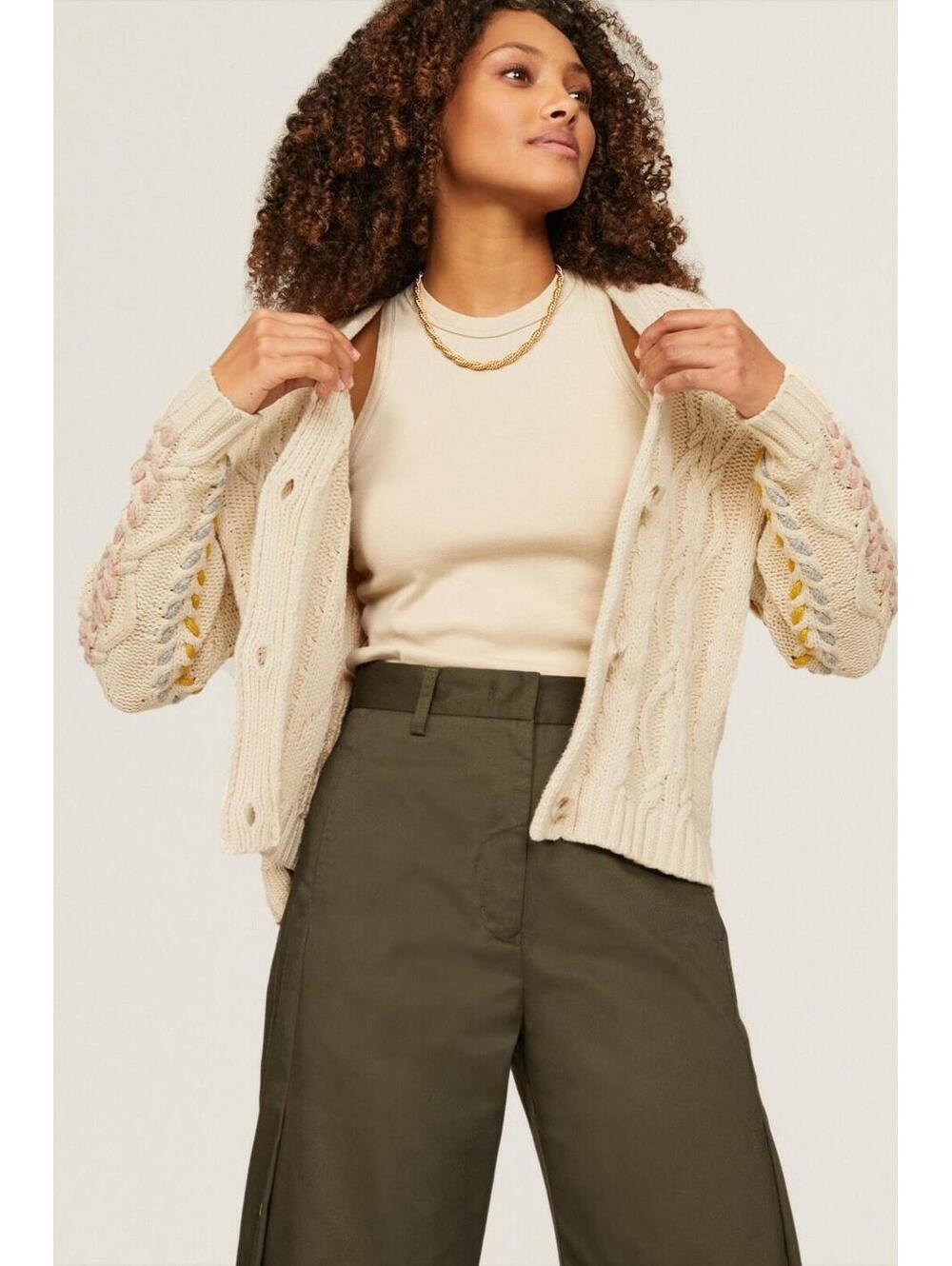 Michael Stars Hadley Cardigan Pastel Cable Knit Cream Women’s Size Medium